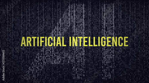 AI Artificial Intelligence computer code title logo with a blue and yellow color grade