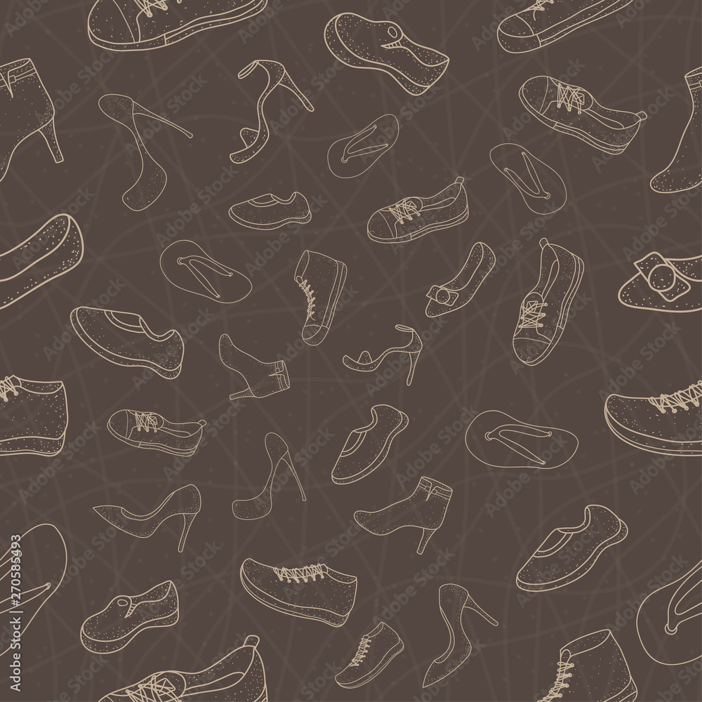 pattern seamless set of women shoes. doodle drawing design style. vector illustration eps10 pattern seamless set of women shoes. doodle drawing design style. vector illustration eps10