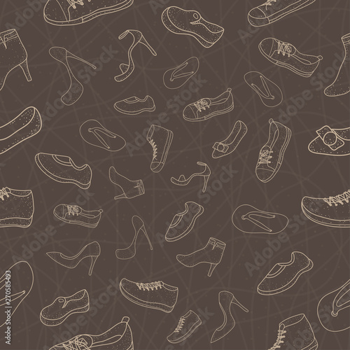 pattern seamless set of women shoes. doodle drawing design style. vector illustration eps10