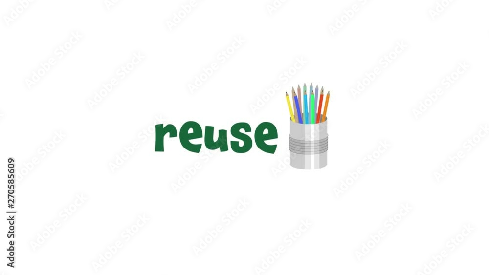 Video animation of the phrase 'reduce, reuse, recycle' and related