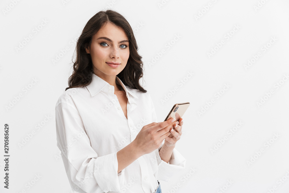 Beautiful young woman with long curly brunette hair Beautiful young woman with long curly brunette hair