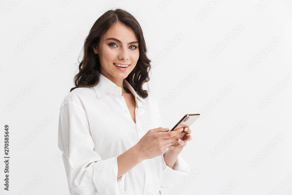 Beautiful young woman with long curly brunette hair Beautiful young woman with long curly brunette hair