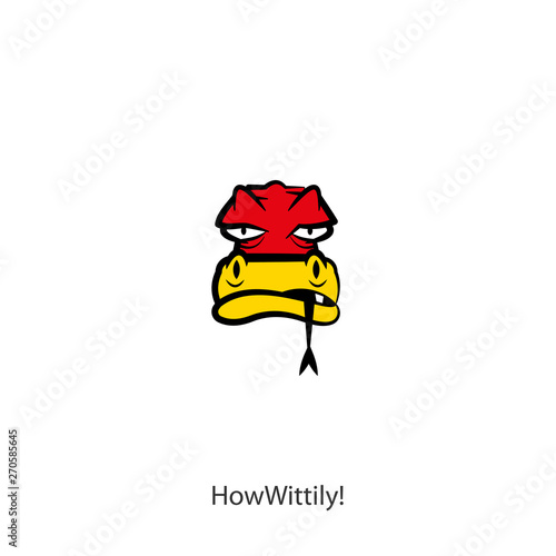The head of a funny cool suspicious python on a white background. Sticker, pattern, background, wall decoration. Vector illustration. Snake cartoon character with tongue hanging out.