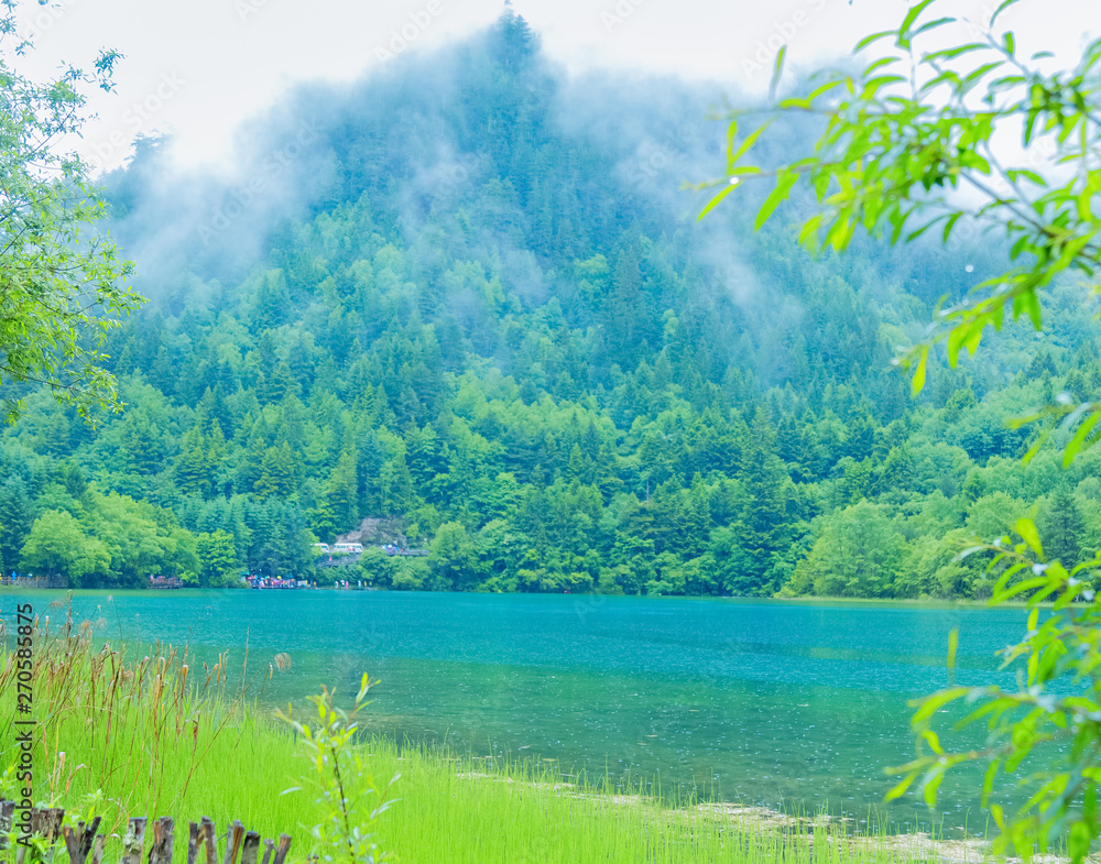 Fototapeta Jiuzhaigou scenery, China - June 15, 2017: this is located in China's jiuzhaigou scenic area, a famous tourist destination in China.Most of it is pristine.The color of the lake is the color of nature.