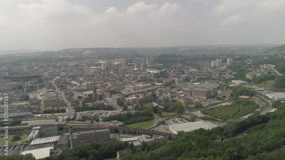 Drone Aerial view of Halifax, Yorkshire. Piece Hall in view Drone Aerial view of Halifax, Yorkshire. Piece Hall in view