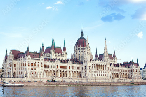 Budapest. Hungary. view of the parliament building on a sunny day