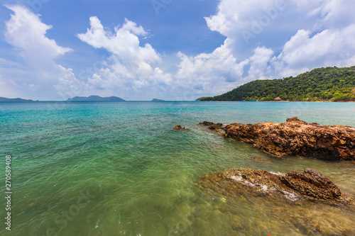 Beautiful rocky on seashore in tropical beach of Koh Wai, Trat province, Thailand.