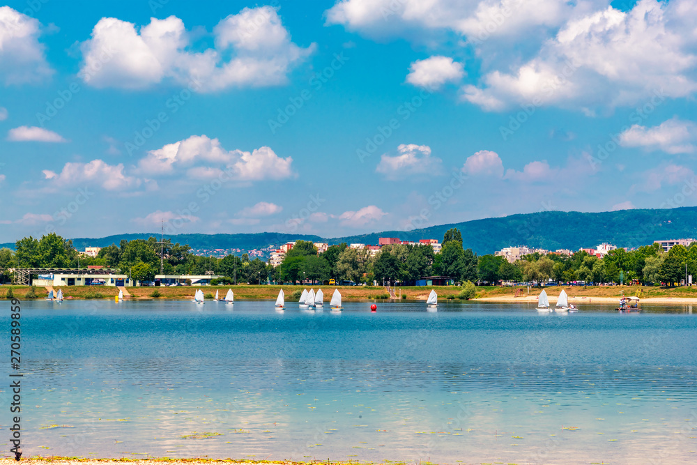 Sailboats on the lake, beautiful landscape, Zagreb, Croatia