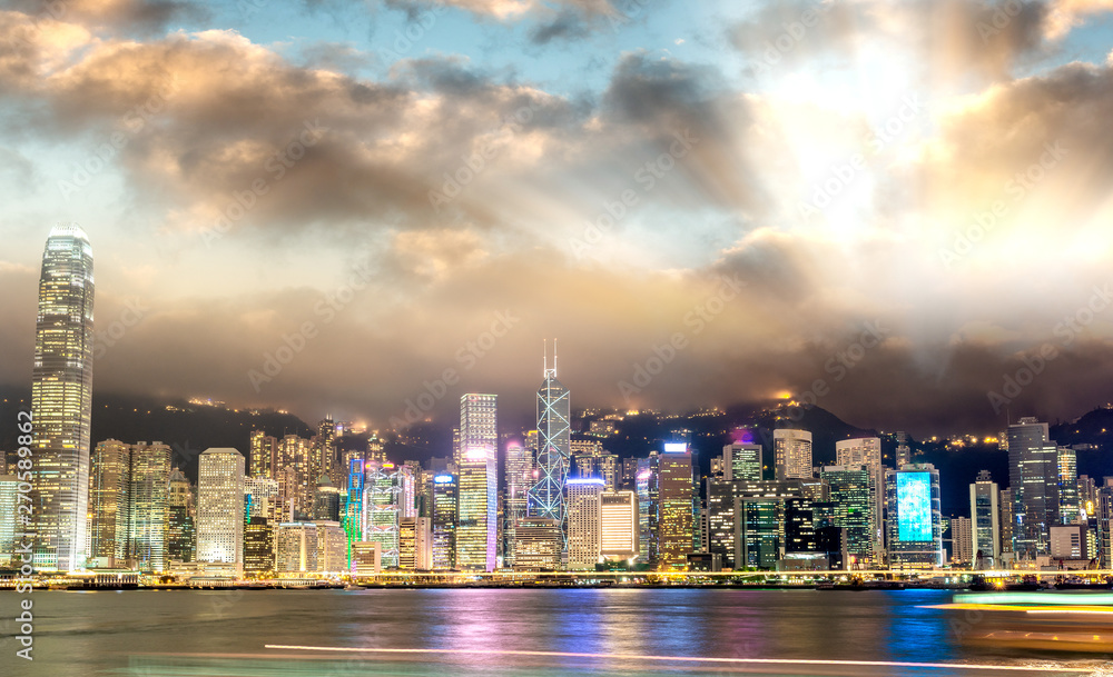 Hong Kong city skyline from Kowloon at night