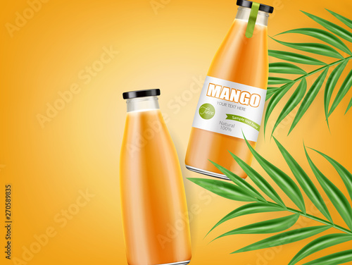 Mango juice Vector realistic. Product placement mock up. Packaging design. 3d...