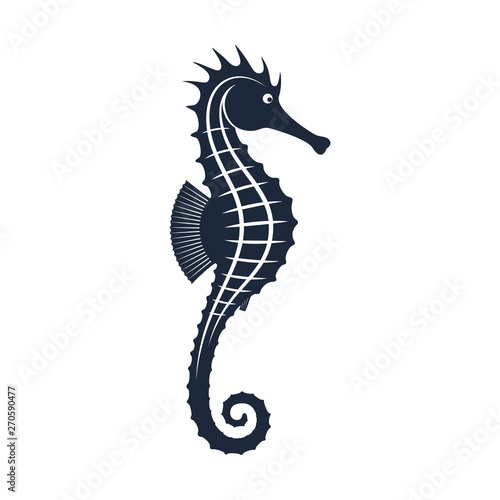Seahorse graphic icon. Seahorse black sign isolated on white background. Sea life symbol. Tattoo. Logo. Vector illustration