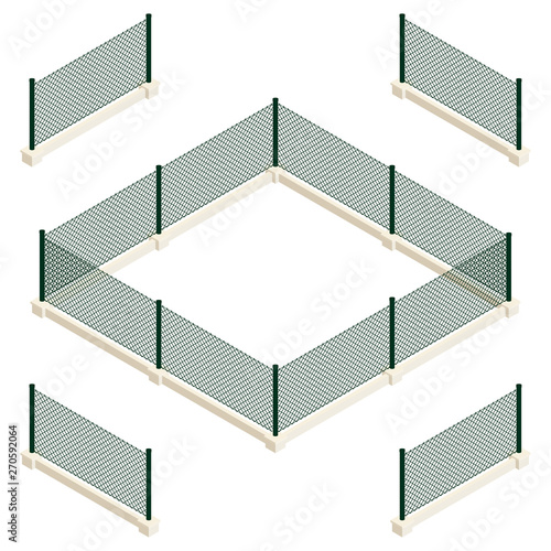 Isometric vector dark green fence.  Isolated on white background