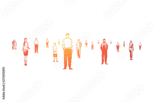 Young and old citizens, faceless men and women, diverse society, community, adults and little children