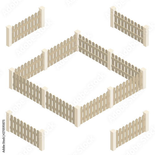 Isometric vector dark green fence. Isolated on white background