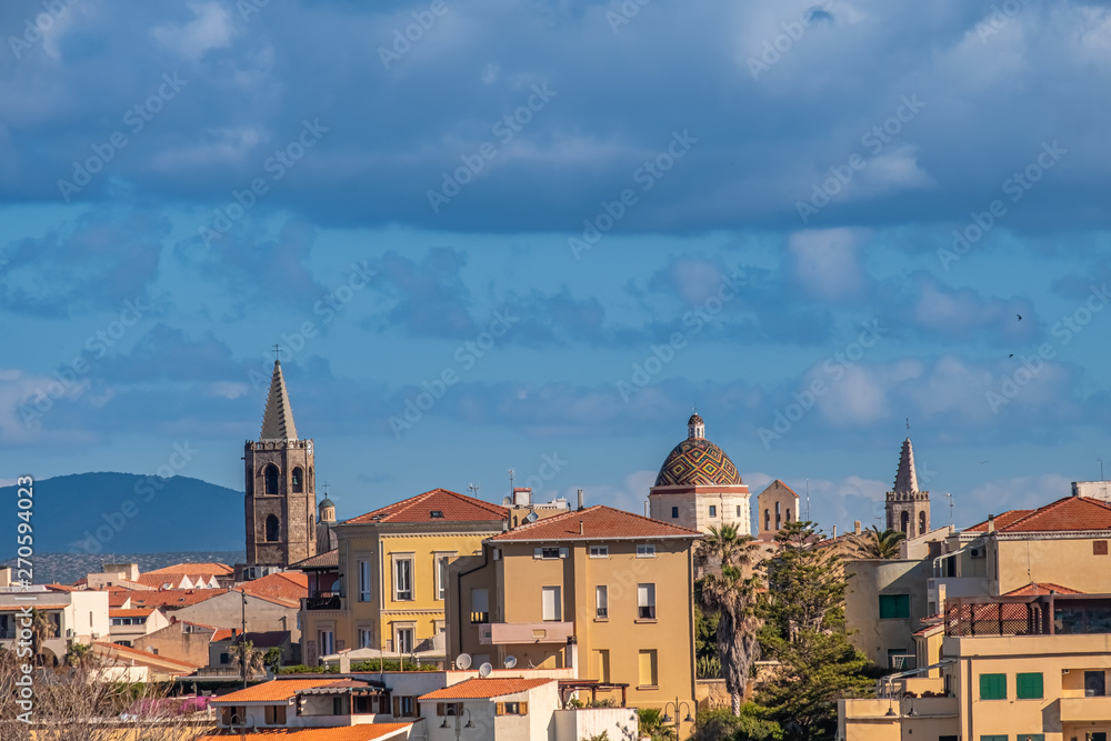 Skyline of Alghero (L'Alguer), province of Sassari , Sardinia, Italy.  Famous for the beauty of its coast and beaches and its historical city center. 