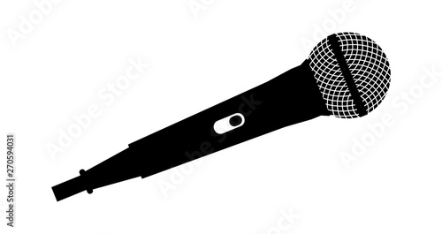 Microphone vector on white background. Mic silhouette. Music, voice, record icon. Recording studio symbol. Flat stye vector illustration