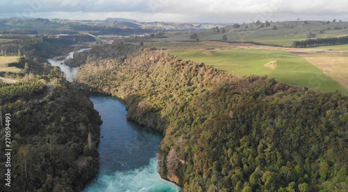 Huka Falls  New Zealand. Aerial view from drone