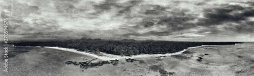 Panoramic aerial view of Mauritius beach of Ile Aux Cerf Beach island golf club on East Coast