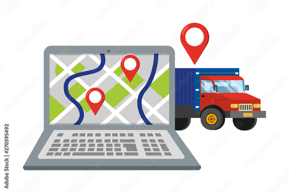 laptop with truck vector illustration laptop with truck vector illustration