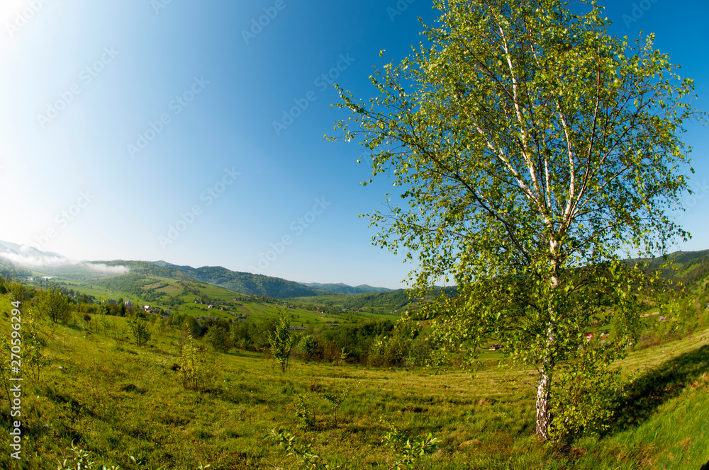 beautiful mountain valleys and mountains on a bright sunny day on the background of a wide valley