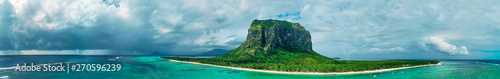 Aerial view of Le Morne Brabant beach in Mauritius. Holiday and travel concept