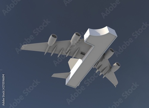 3D illustration of number 1 with plane wings