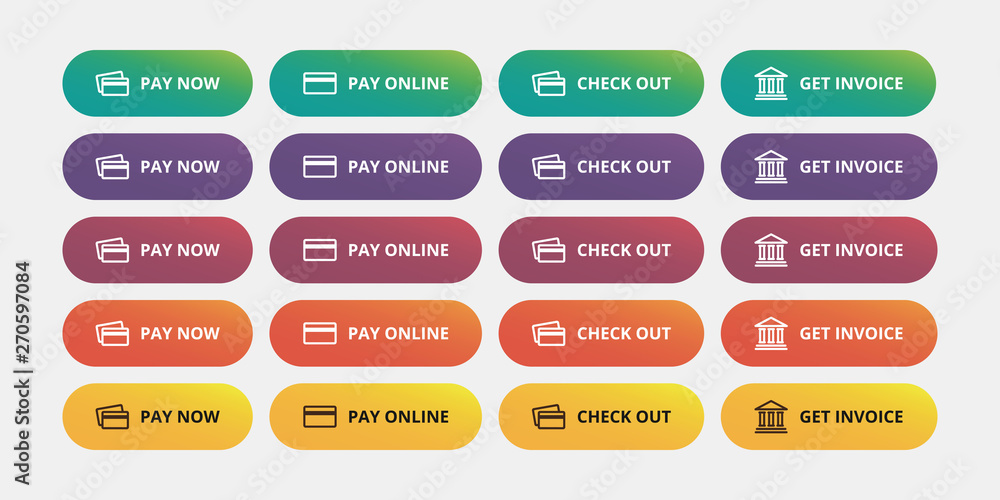 Pay buttons set - Pay now, Pay online, Check out, Get invoice modern button.  Green payment button Stock-Vektorgrafik | Adobe Stock