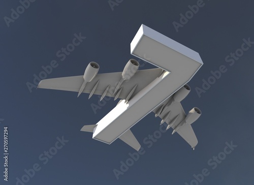 3D illustration of number 7 with plane wings