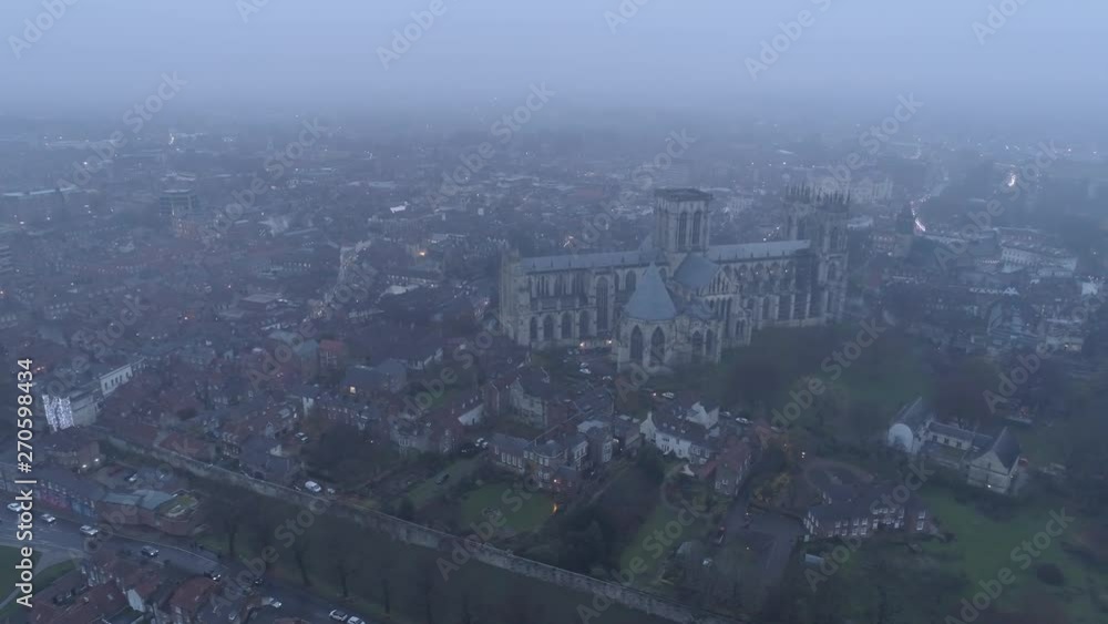 Drone Aerial Tracking Shot Of York Minster In the morning Drone Aerial Tracking Shot Of York Minster In the morning