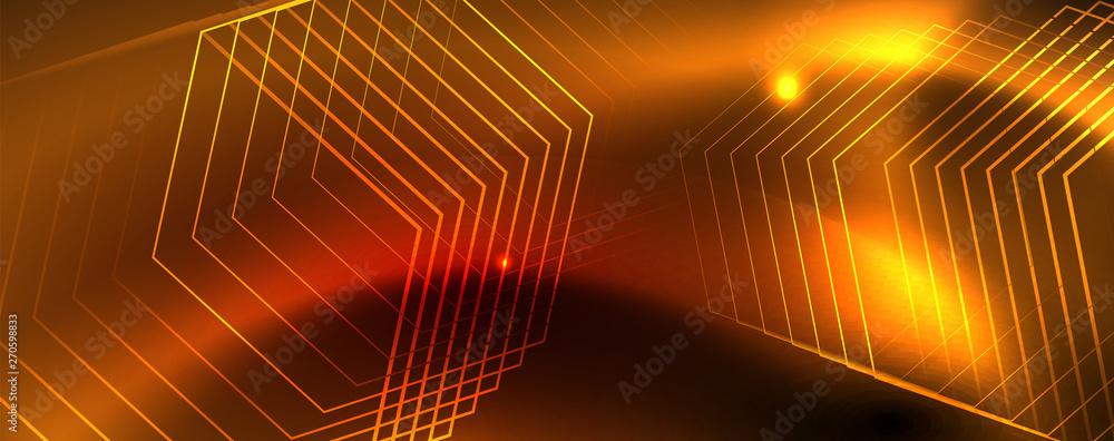 Fototapeta premium Neon glowing techno lines, hi-tech futuristic abstract background template, vector