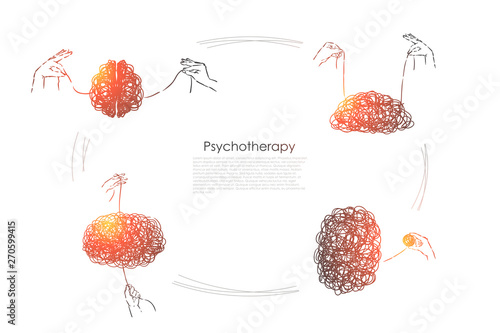 Hands unravel tangle, puzzle solution, problem solving, mental problem, psychiatry banner