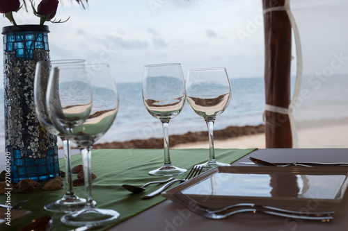 Wine Glasses on the Beach at Dinner 