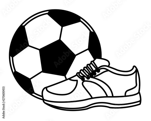 soccer balloon and sneaker icon black and white