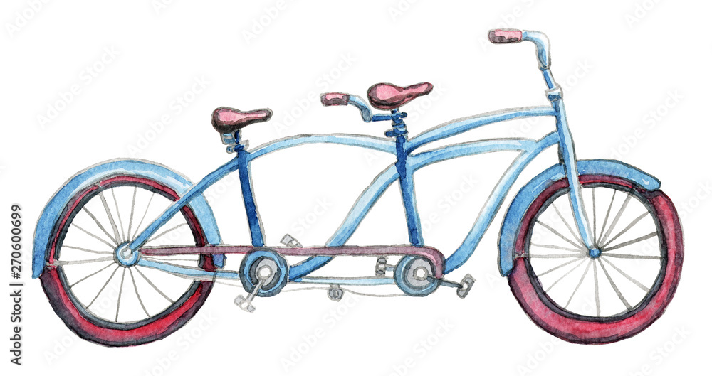 Fototapeta premium Watercolor tandem bicycle
