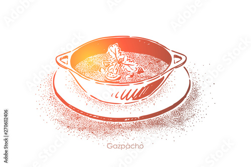 Delicious gazpacho, refreshing soup puree with blended vegetables, gourmet dinner, mediterranean cuisine