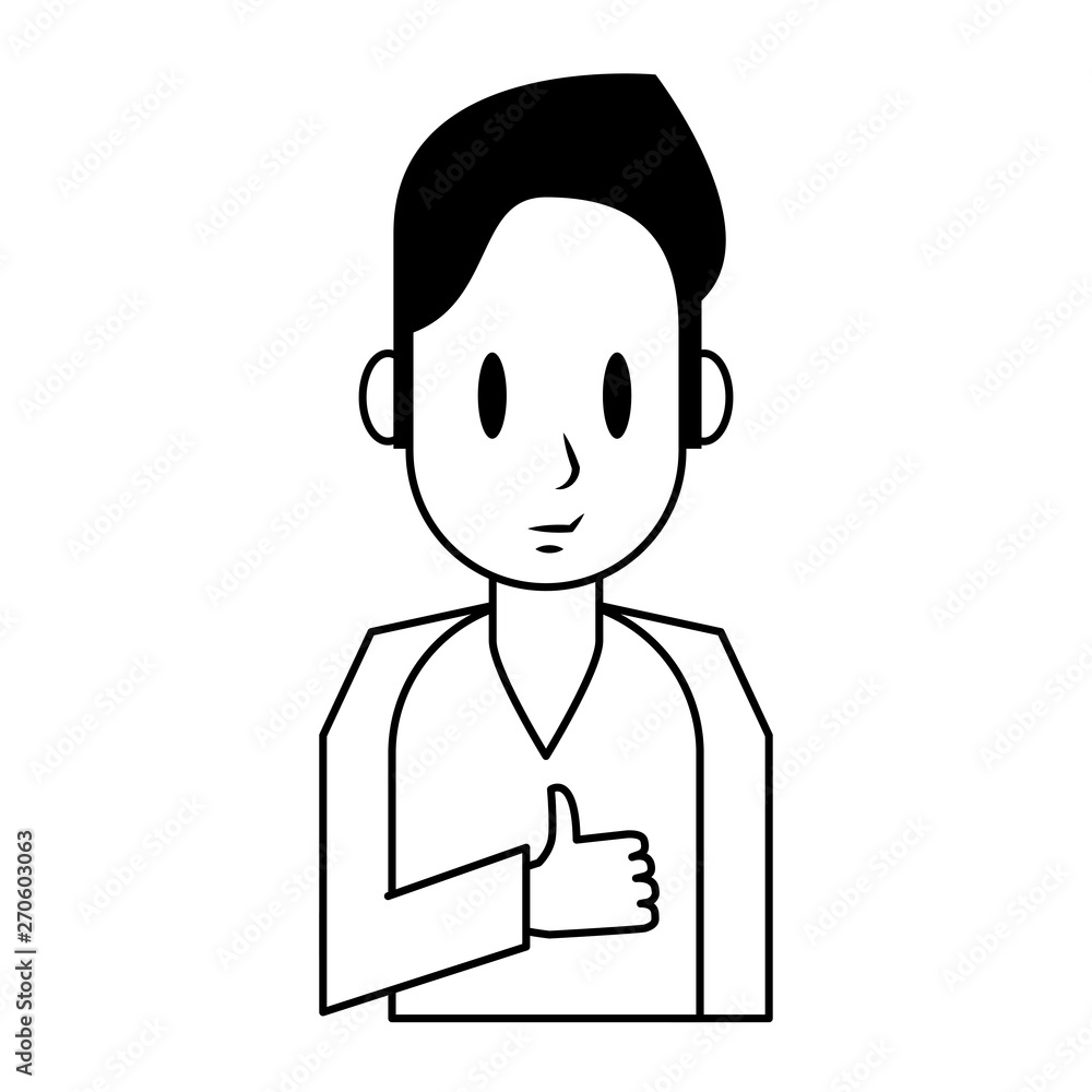 Young man smiling profile cartoon in black and white Young man smiling profile cartoon in black and white
