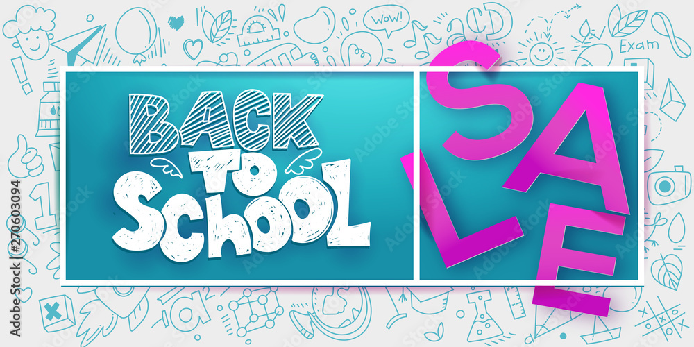 Back to school Sale and doodle pattern