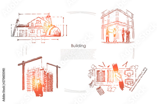 House planning, construction site safety check, architectural project approval, building industry banner