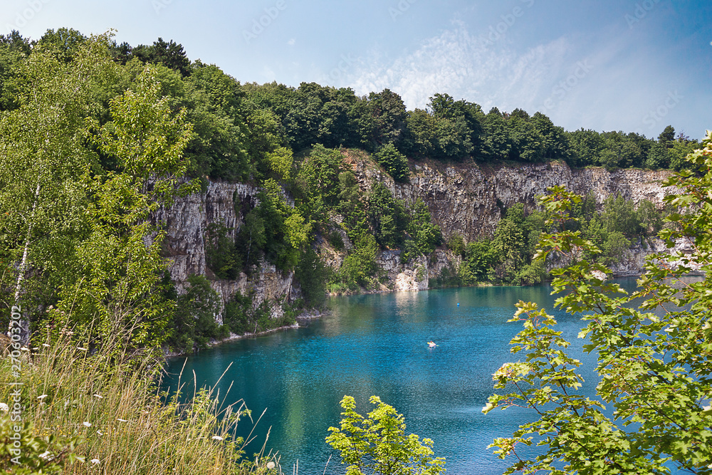 summer landscape blue lake with high rocky shores