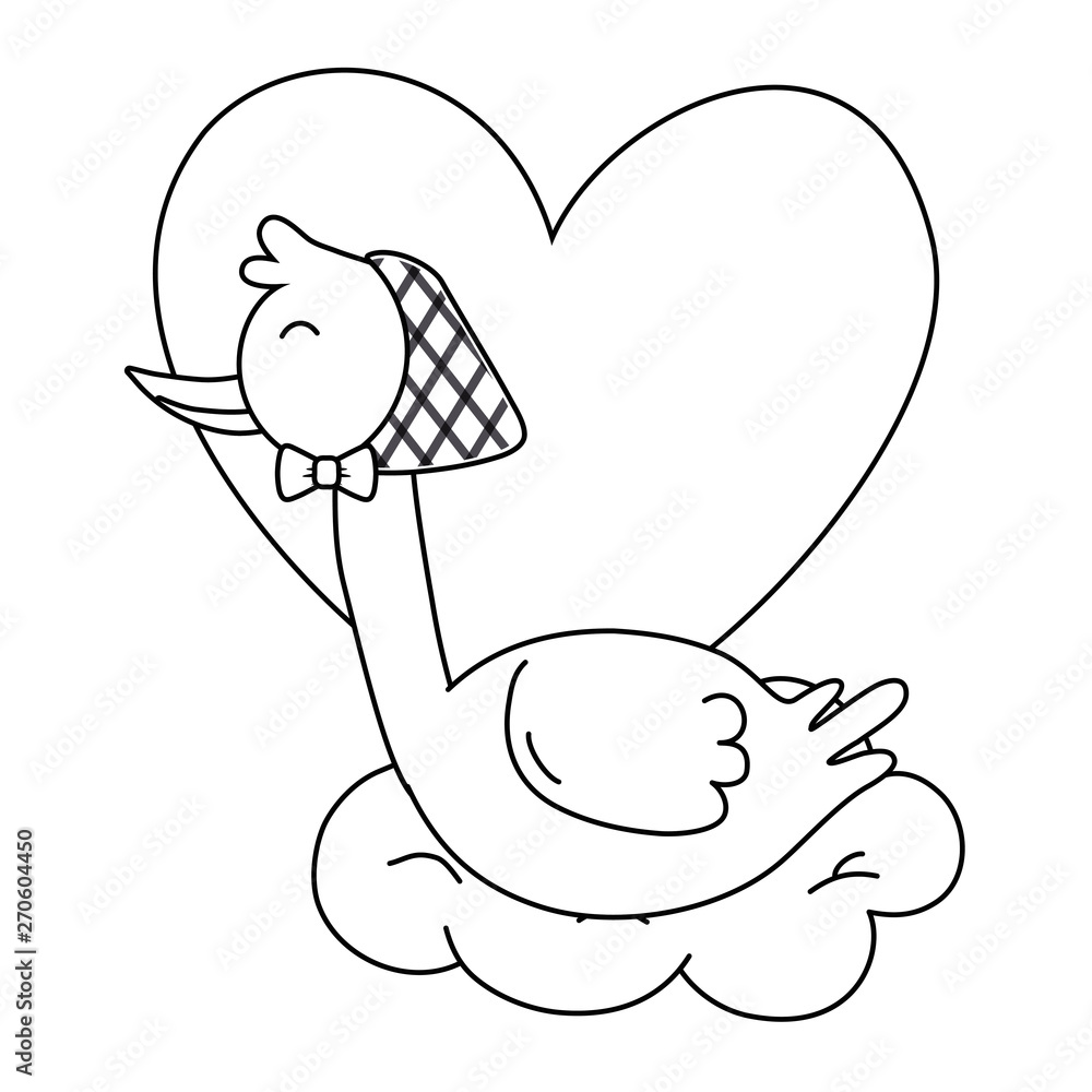 stork with heart in black and white stork with heart in black and white
