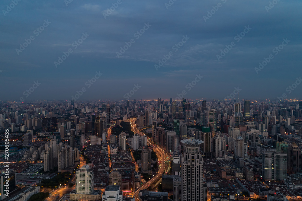 Fototapeta premium Aerial view over The Bund, Shanghai