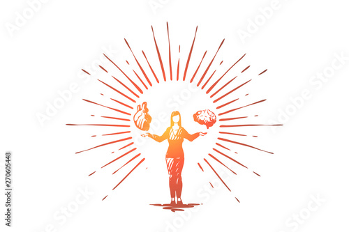 Person holding brain and heart, creative emotion and thought idea