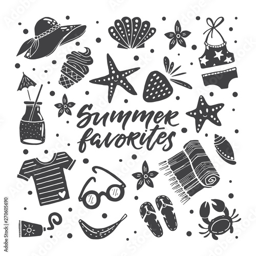 Beach accessories, set of summer favorites vector