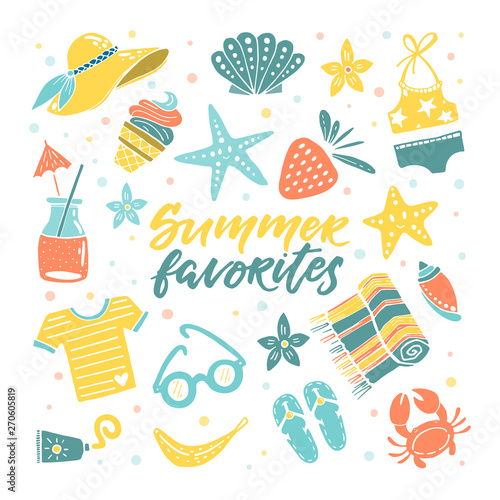 Beach accessories, set of summer favorites vector