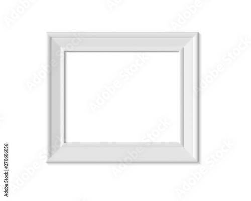 4x5 Horizontal Landacape picture frame mockup. Realisitc paper  wooden or plastic white blank for photographs. Isolated poster frame mock up template on white background. 3D render.