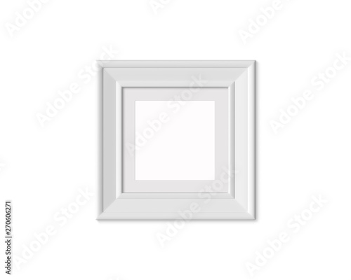 1x1 Square picture frame mockup. Realisitc paper, wooden or plastic white blank for photographs. Framing mat with wide borders. Isolated poster frame mock up template on white background. 3D render