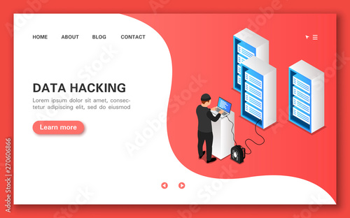 Hacking data. Concept banner in flat isometric view.