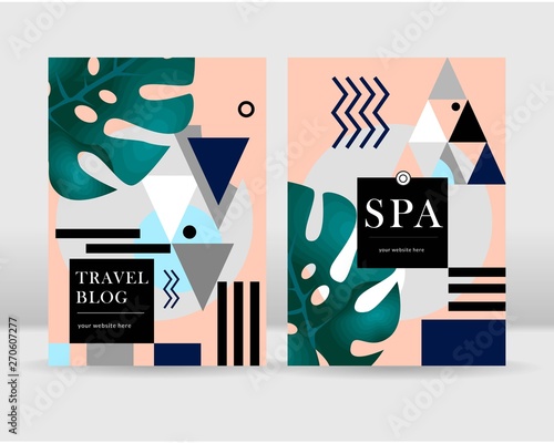 Abstract exotic tropical leaves geometric poster background. It can be used for posters, cards, flyers, brochures, magazines and any kind of cover. EPS 10 - Vector