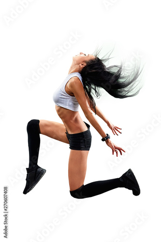 Isolated Female Hip Hop Dancer. Beautiful girl dancing on white background