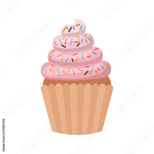 delicious cupcake with cream on white background